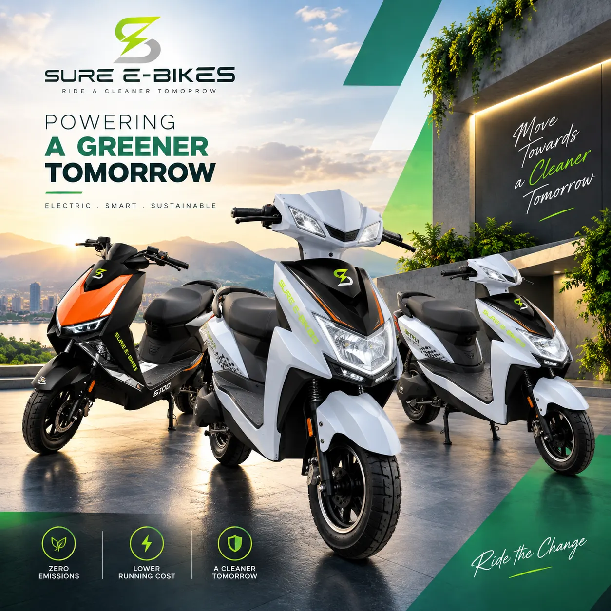 SURE E BIKES team and electric scooter